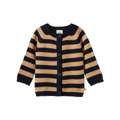 MERINO KNIT CARDIGAN | Navy/Caramel Stripe-Web-front